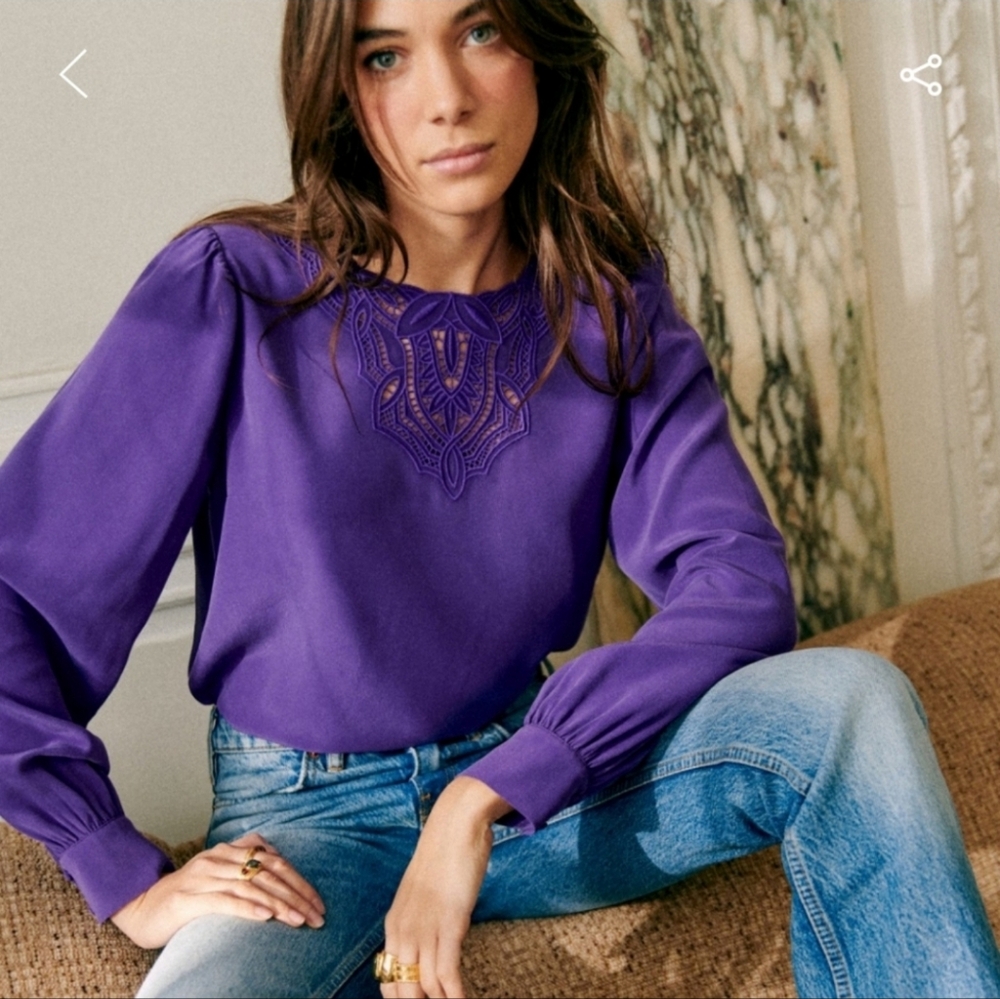 Sezane Silk Purple Long Sleeve Blouse